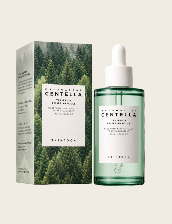 SKIN1004 Ampolla Facial Madagascar Centella Tea-Trica Relief Ampoule Suero Calmante Anti-Acné y Control de Sebo 100ml
